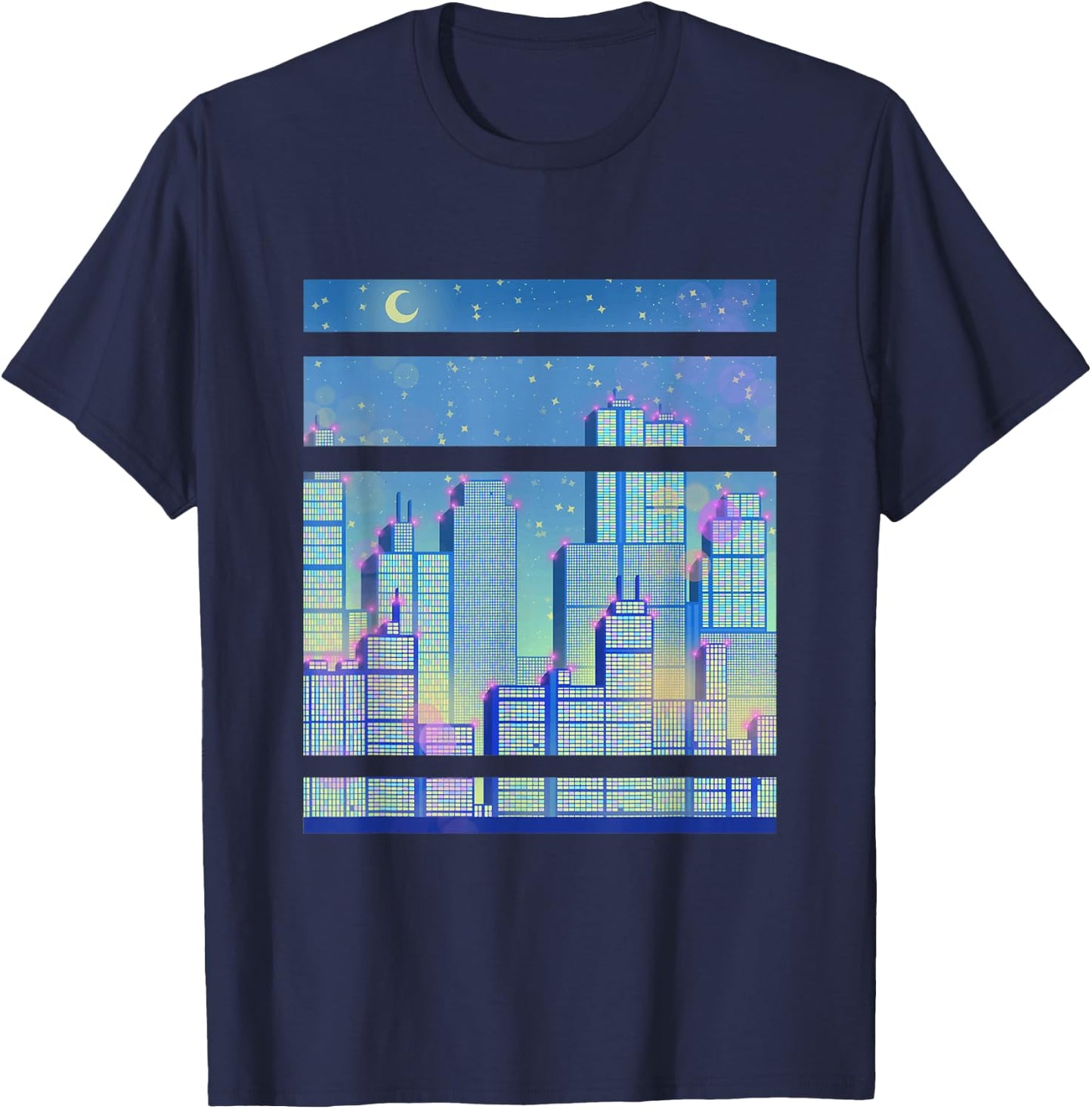 Skyline of a City blue Synthwave T-Shirt - T-Shirt | Navy