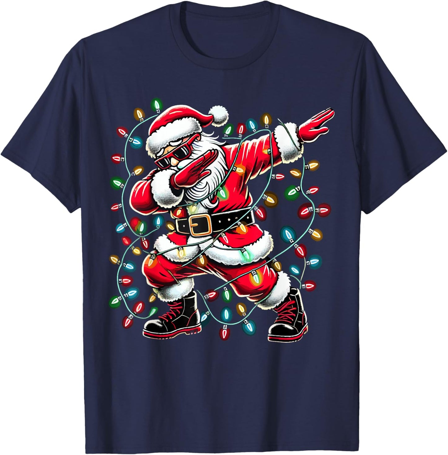 Christmas Santa Boy Dabbing Xmas Lights Christmas T-Shirt - T-Shirt | Navy
