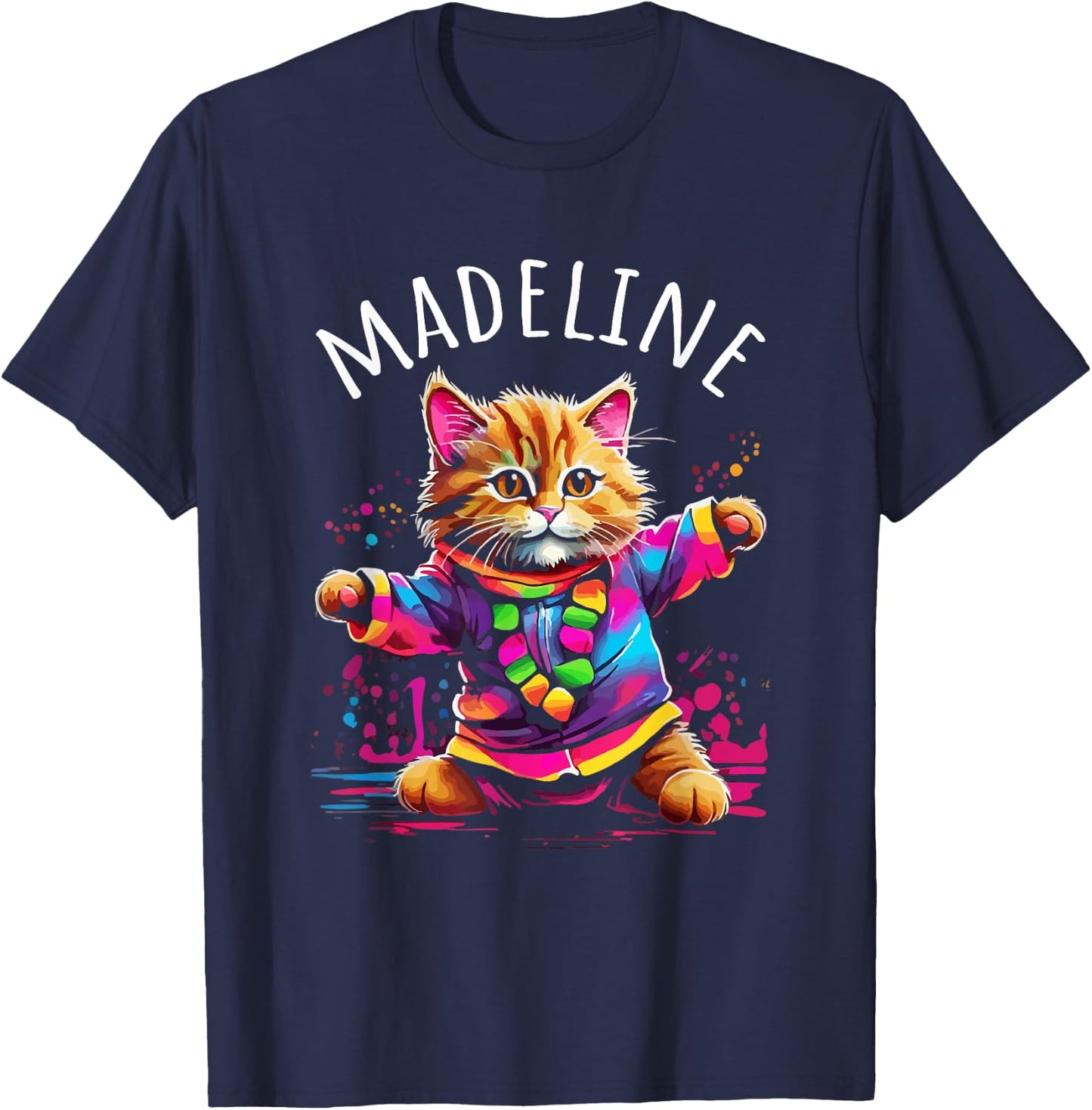 Madeline Dancing Kitty Cat Design for Girls Name Madeline T-Shirt - T-Shirt | Navy