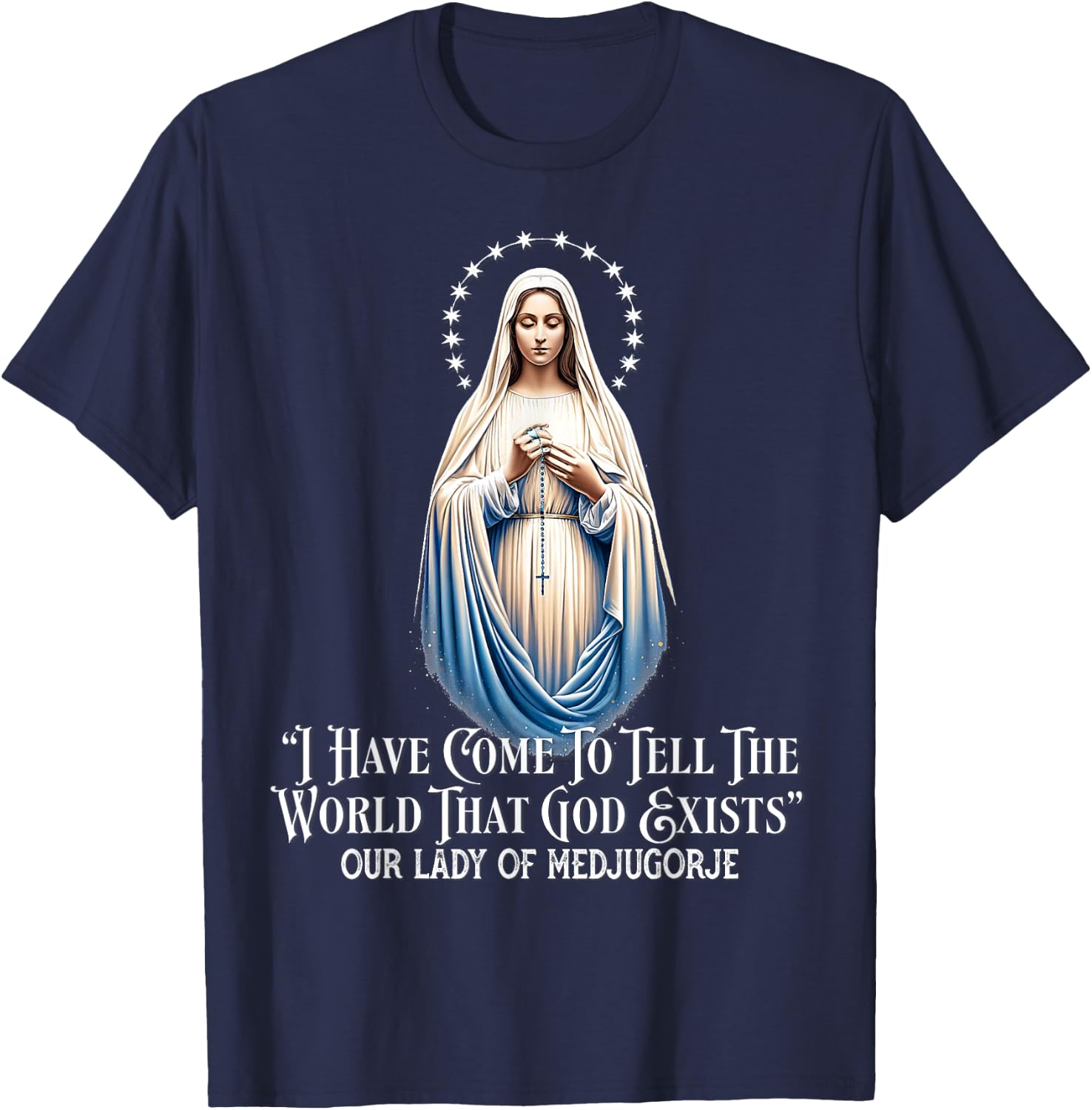 Our Lady of Medjugorje Pilgrimage Marian Catholic T-Shirt - T-Shirt | Navy