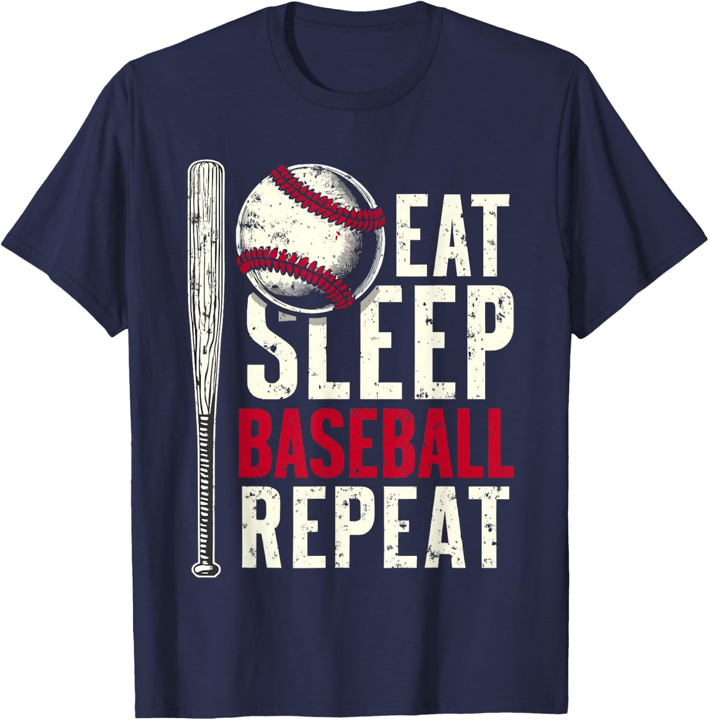 Eat Sleep Baseball Repeat Funny Baseball Player T-Shirt - T-Shirt | Navy