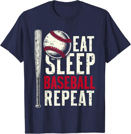 Eat Sleep Baseball Repeat Funny Baseball Player T-Shirt - T-Shirt | Navy