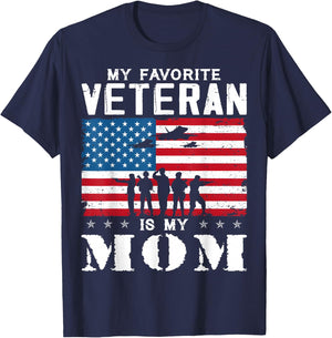 My Favorite Veteran Is My Mom Family Veteran's Day Veterans T-Shirt - T-Shirt | Navy
