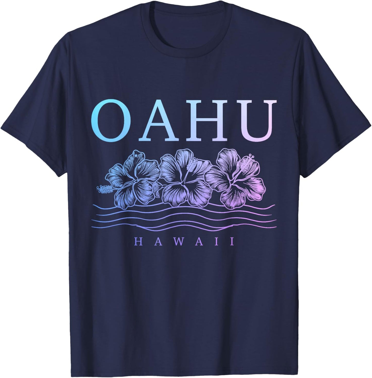 Oahu Hawaii Hawaiian Hibiscus Flowers Surfer Souvenir T-Shirt - T-Shirt | Navy