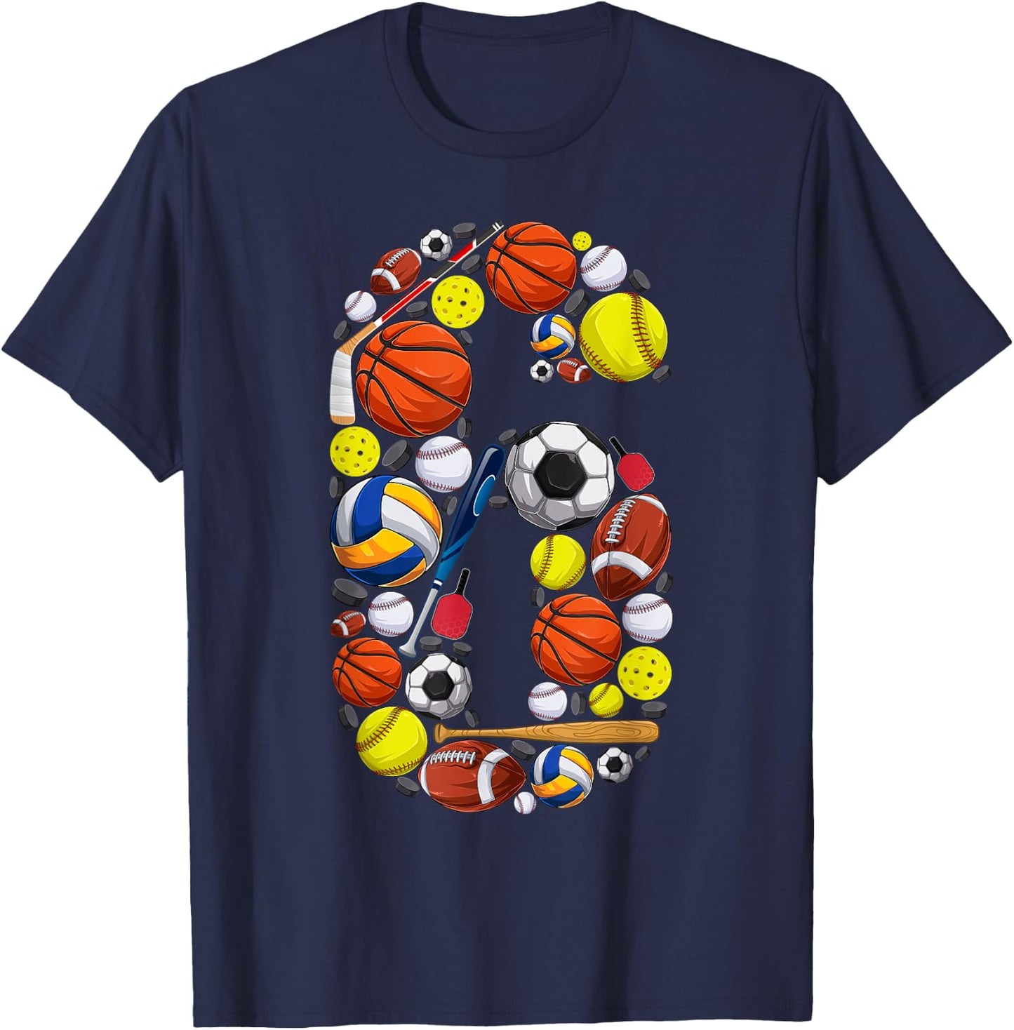 6 Years Old Sports Baller 6th Birthday Party Boys Kids T-Shirt - T-Shirt | Navy