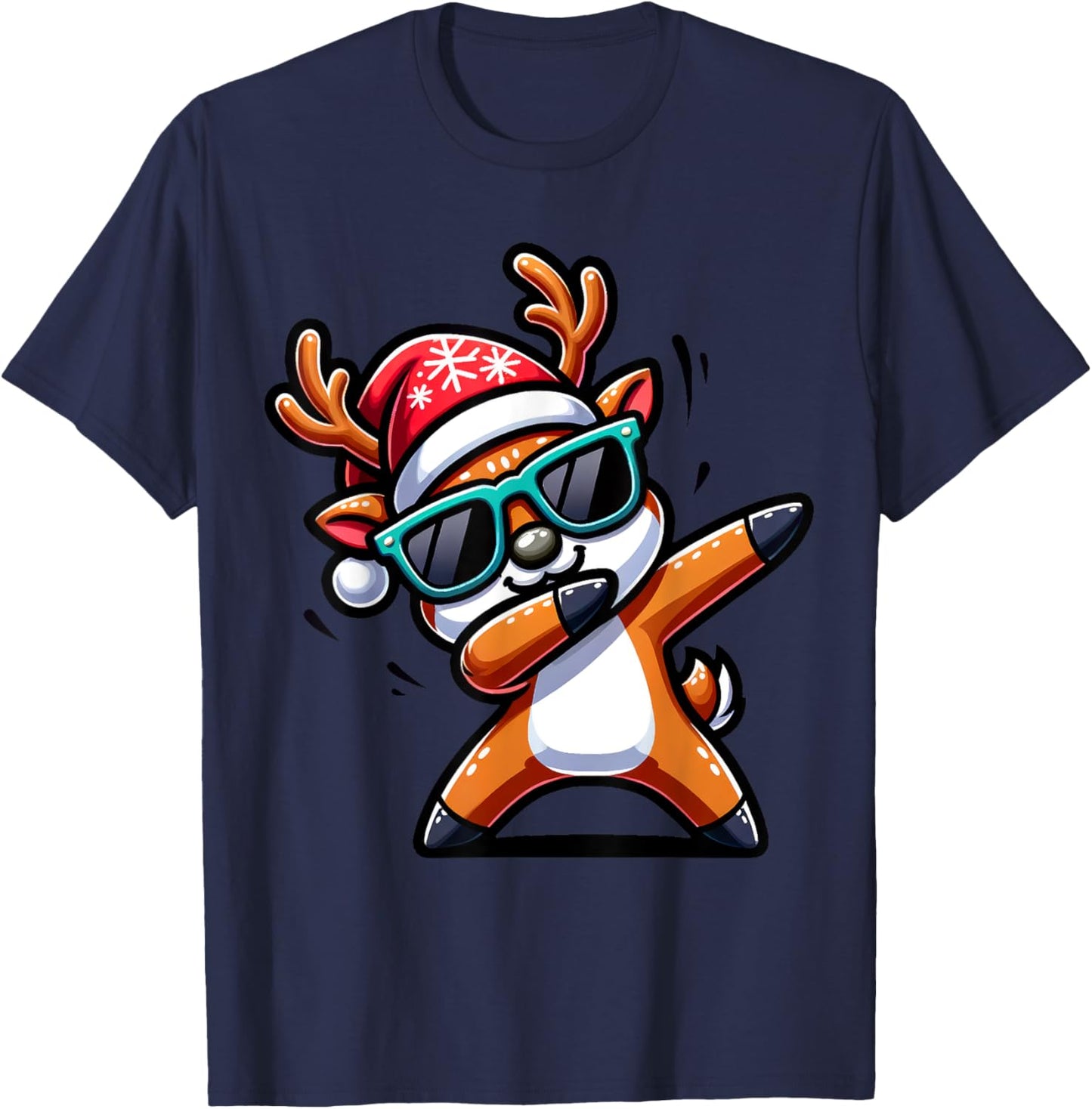 Christmas Reindeer Boys Dabbing Reindeer Santa Xmas Funny T-Shirt - T-Shirt | Navy