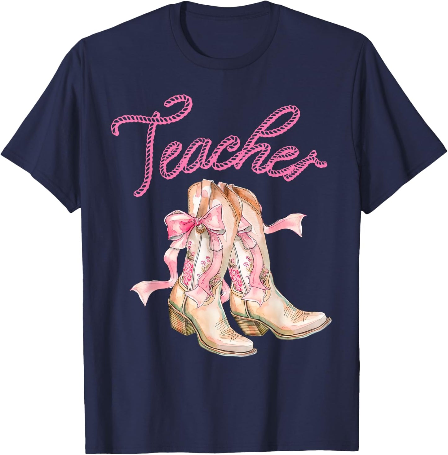 Coquette Teacher Cowgirl Boots Rodeo Country Western T-Shirt - T-Shirt | Navy