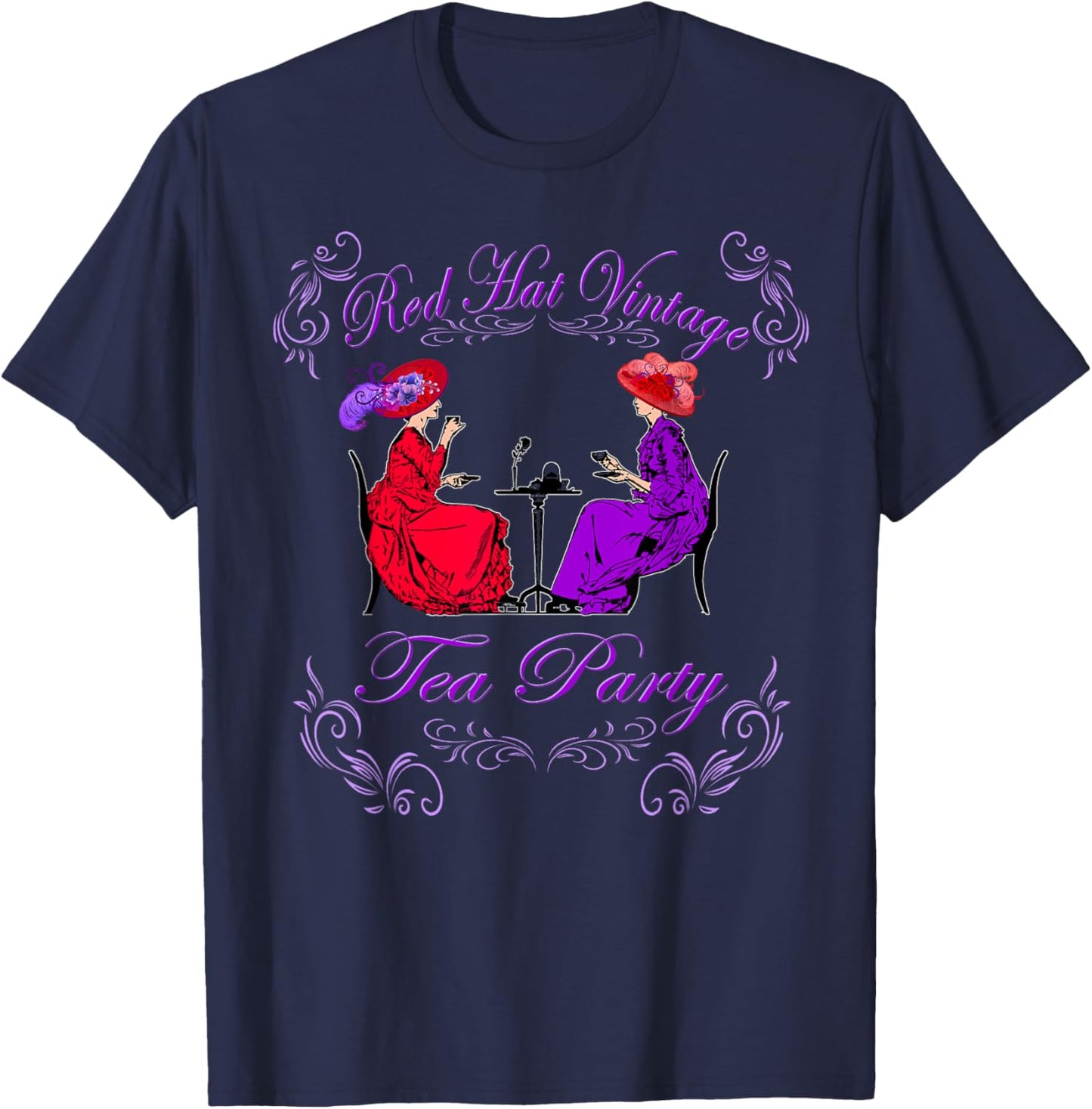 Red Hat Vintage Tea Party T-Shirt - T-Shirt | Navy