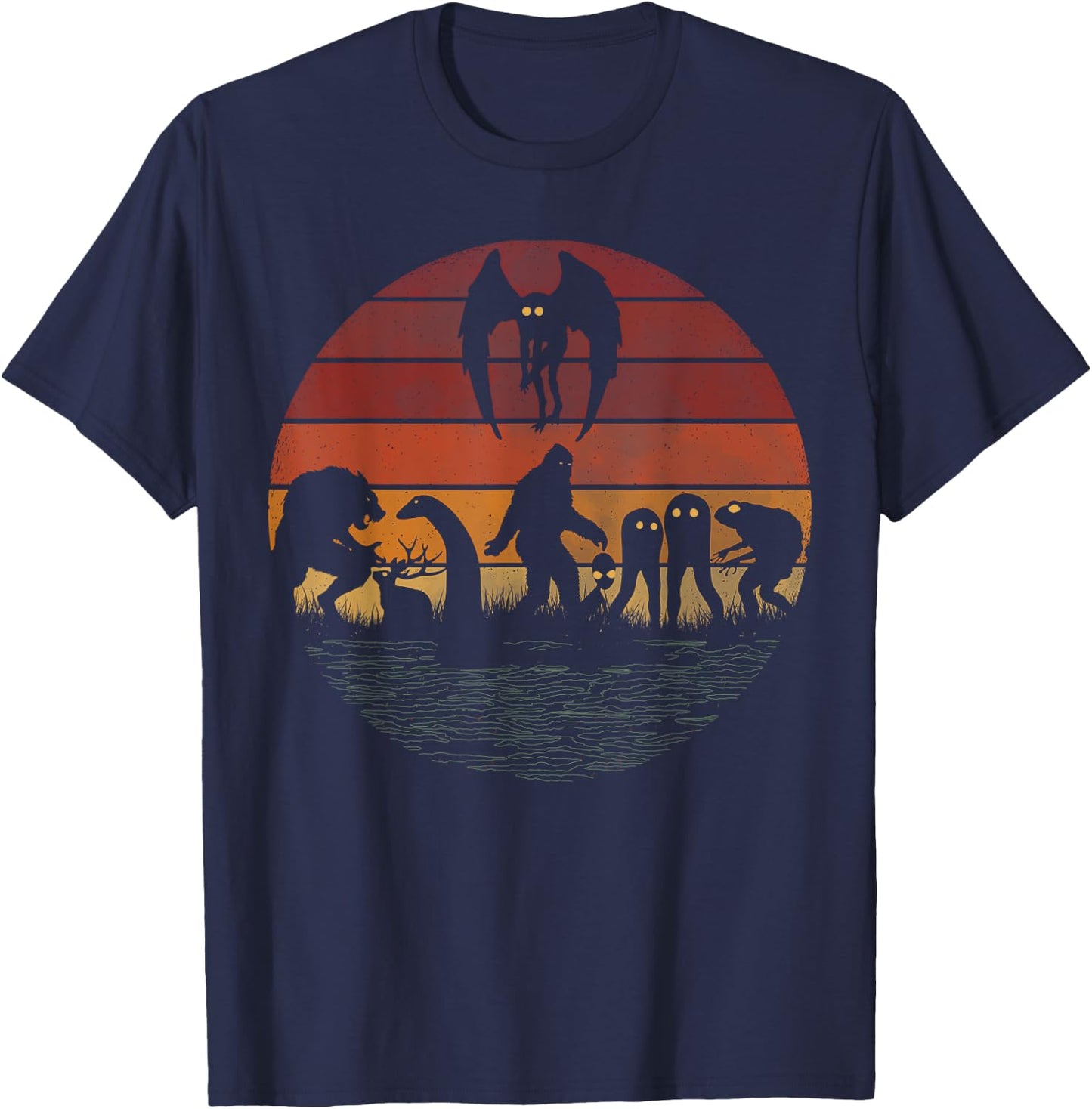 Bigfoot Sasquatch Loch Ness Monster Mothman Funny Cryptid T-Shirt - T-Shirt | Navy