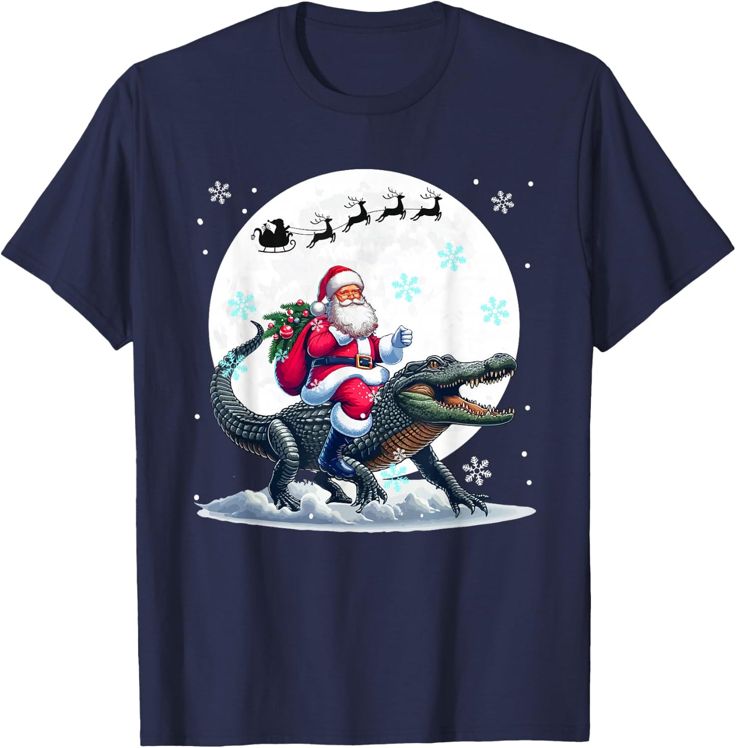 Santa Riding Alligator Christmas Moon Matching Kids Toddler T-Shirt - T-Shirt | Navy