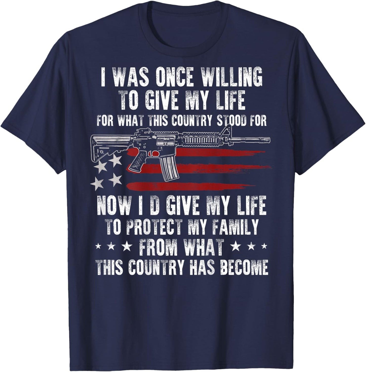 Funny Vintage USA American AR-15 Gun Flag Men Women on back T-Shirt - T-Shirt | Navy