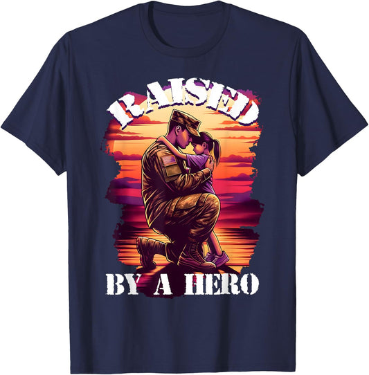 Raised by a Hero Military Father and Daughter Military Kids T-Shirt - T-Shirt | Navy