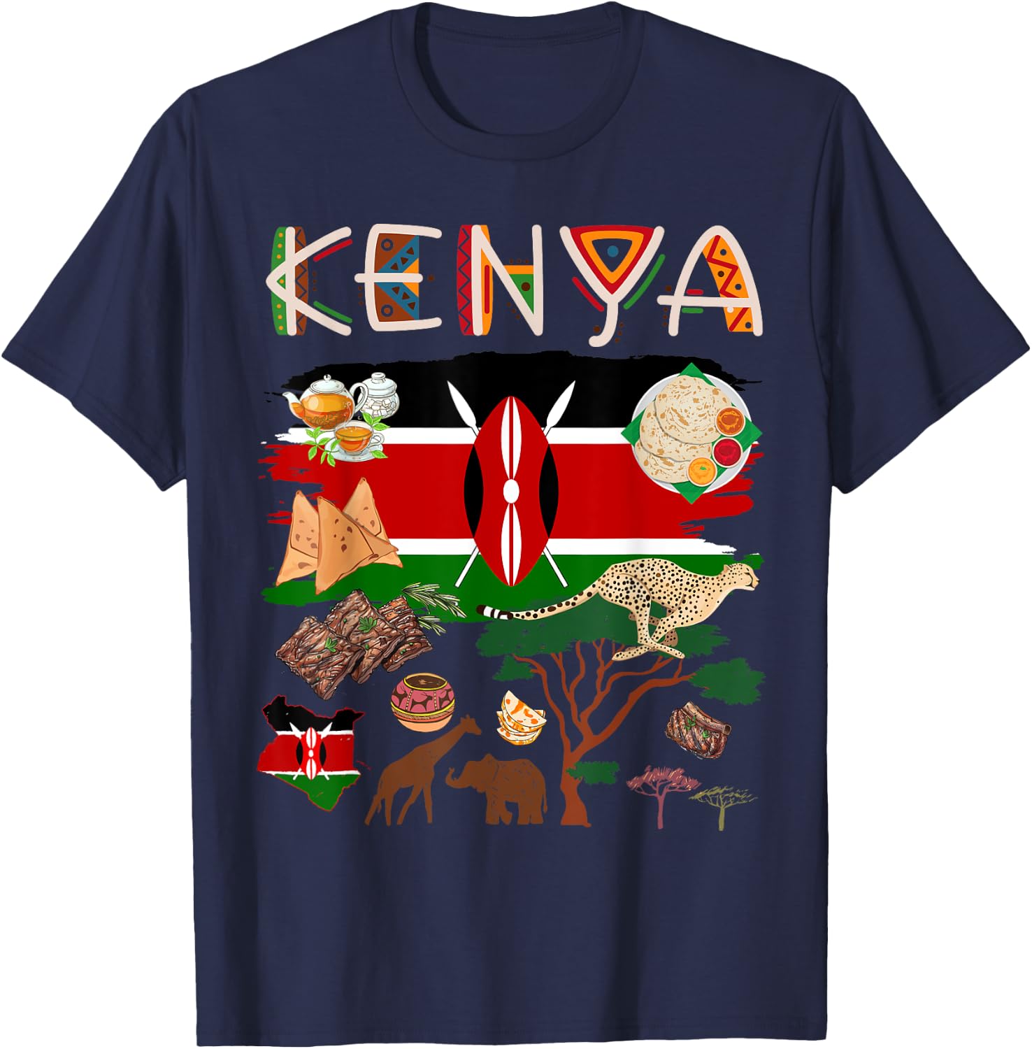 Kenya Flag Outfit Idea For Kids Kenya Food & Kenyan Flag T-Shirt - T-Shirt | Navy