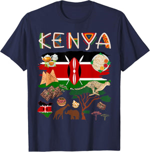 Kenya Flag Outfit Idea For Kids Kenya Food & Kenyan Flag T-Shirt - T-Shirt | Navy