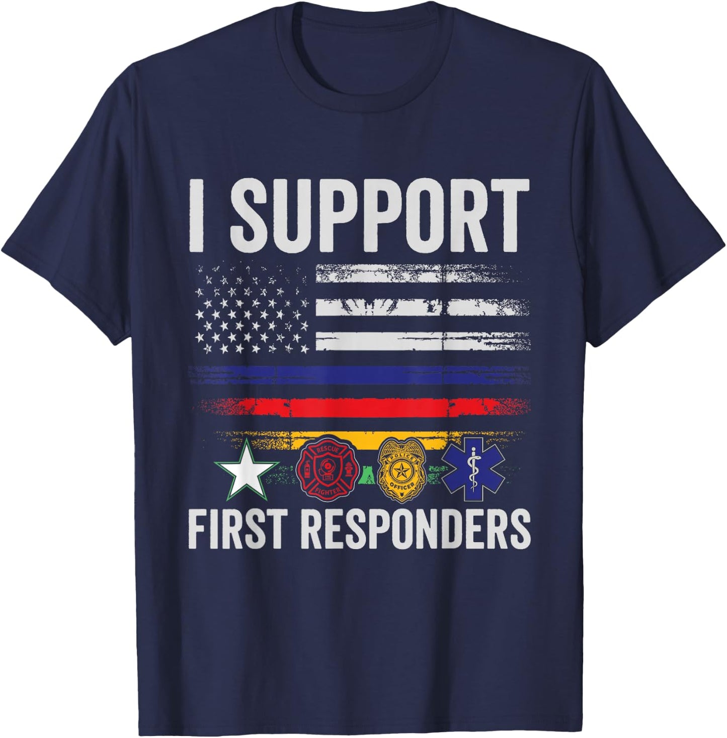First Responders American Thin Line Police Fire Military EMS T-Shirt - T-Shirt | Navy