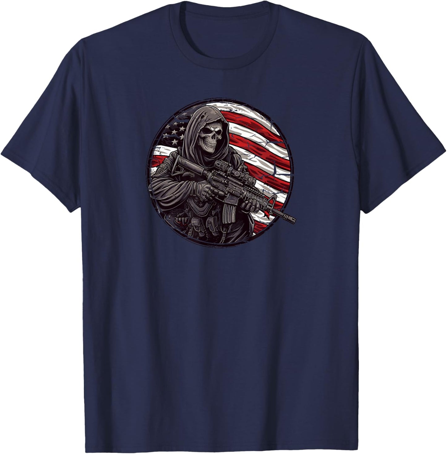 Grim Reaper Death Skeleton Halloween American Flag T-Shirt - T-Shirt | Navy