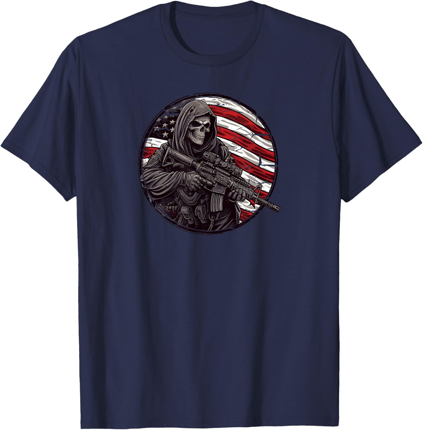 Grim Reaper Death Skeleton Halloween American Flag T-Shirt - T-Shirt | Navy