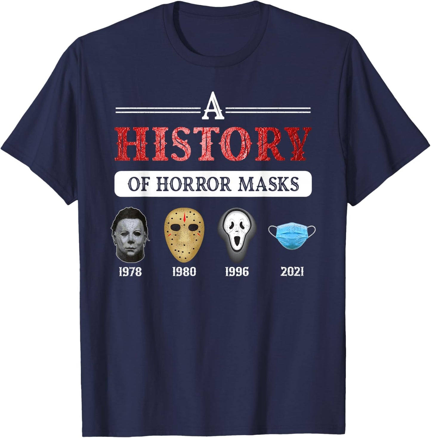 True Crime & Serial Killer A History Of Horror Masks T-Shirt - T-Shirt | Navy