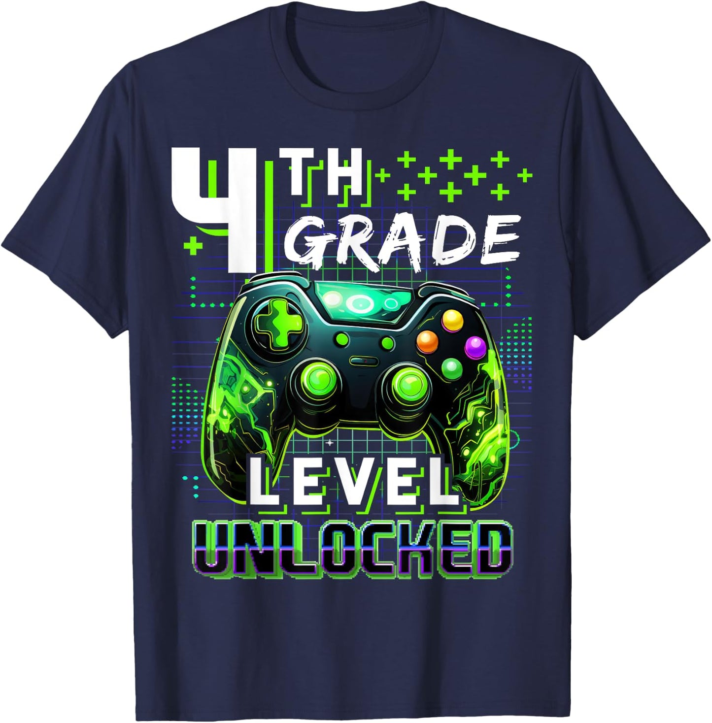 Back to School 4th Grade Boys Gamer First Day School Level T-Shirt - T-Shirt | Navy