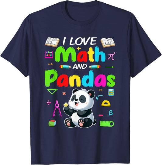 Love Math And Pandas Students Teachers Costume Colorful T-Shirt - T-Shirt | Navy