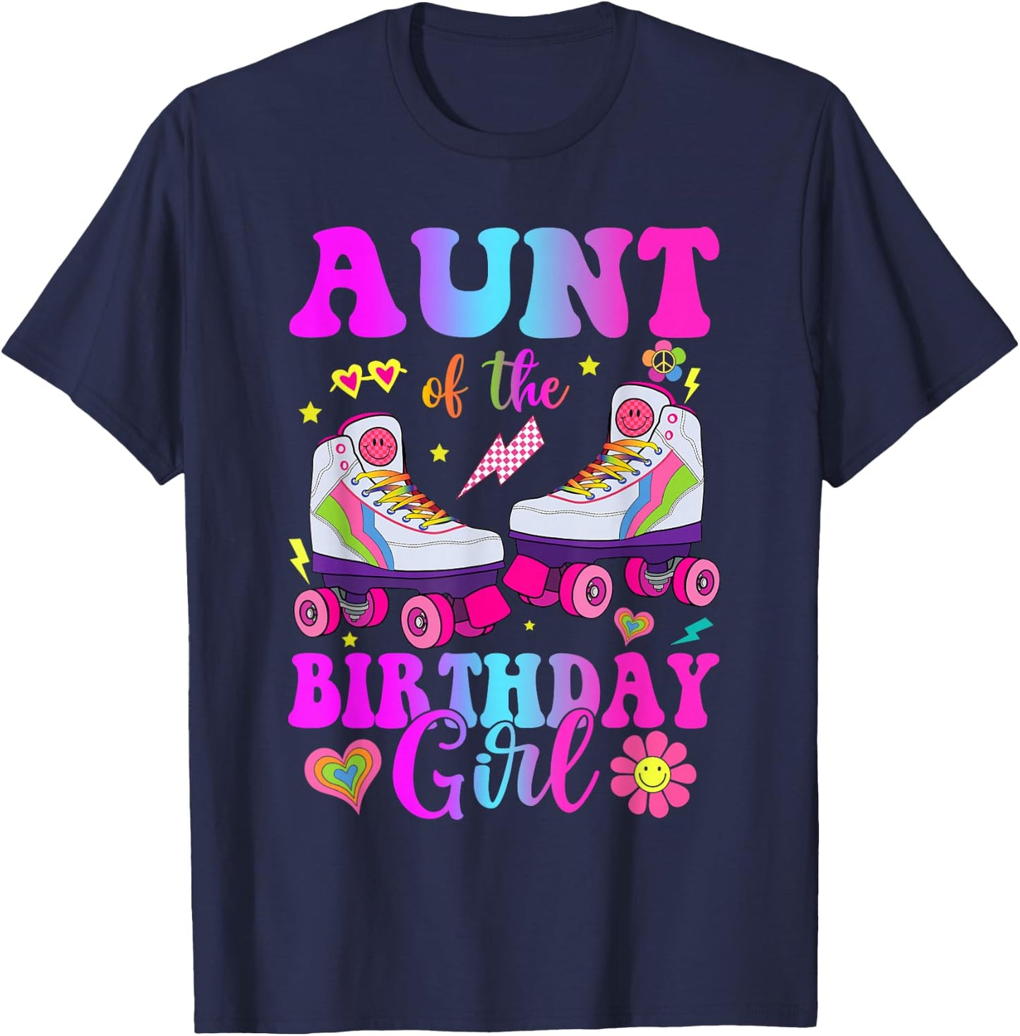 Let's Roll Aunt of the Birthday girl Roller Skate Birthday T-Shirt - T-Shirt | Navy