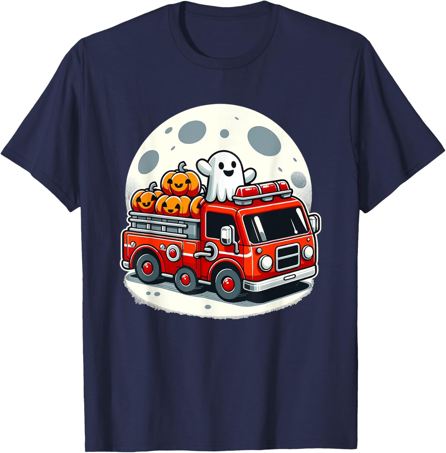 Halloween Ghost Firetruck Funny Pumpkins For Kids T-Shirt - T-Shirt | Navy