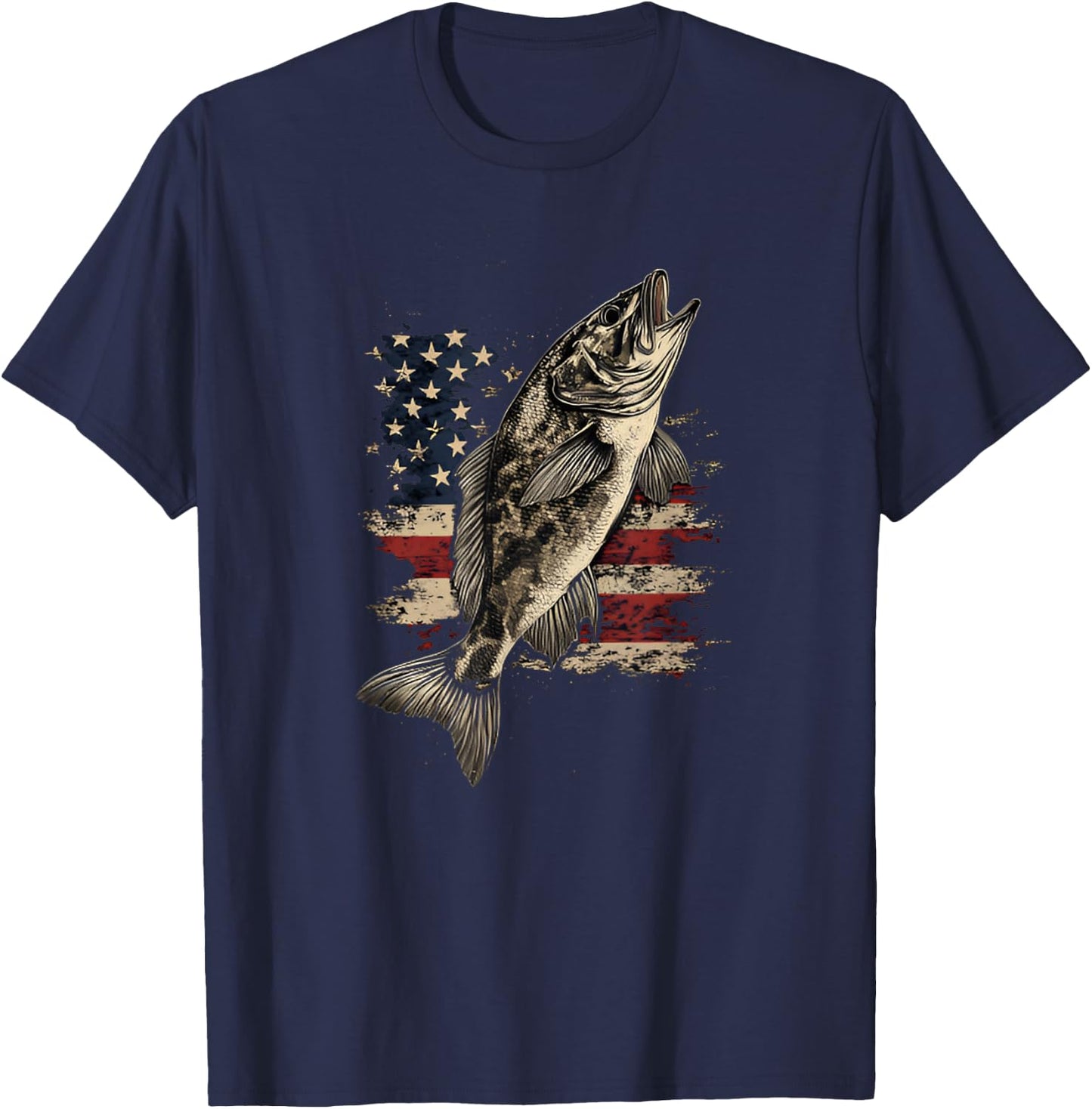 Funny Family Fisher & Fisherman Co. Fishing American Flag Bass Fish Men Women -Adult T-Shirt - T-Shirt | Navy