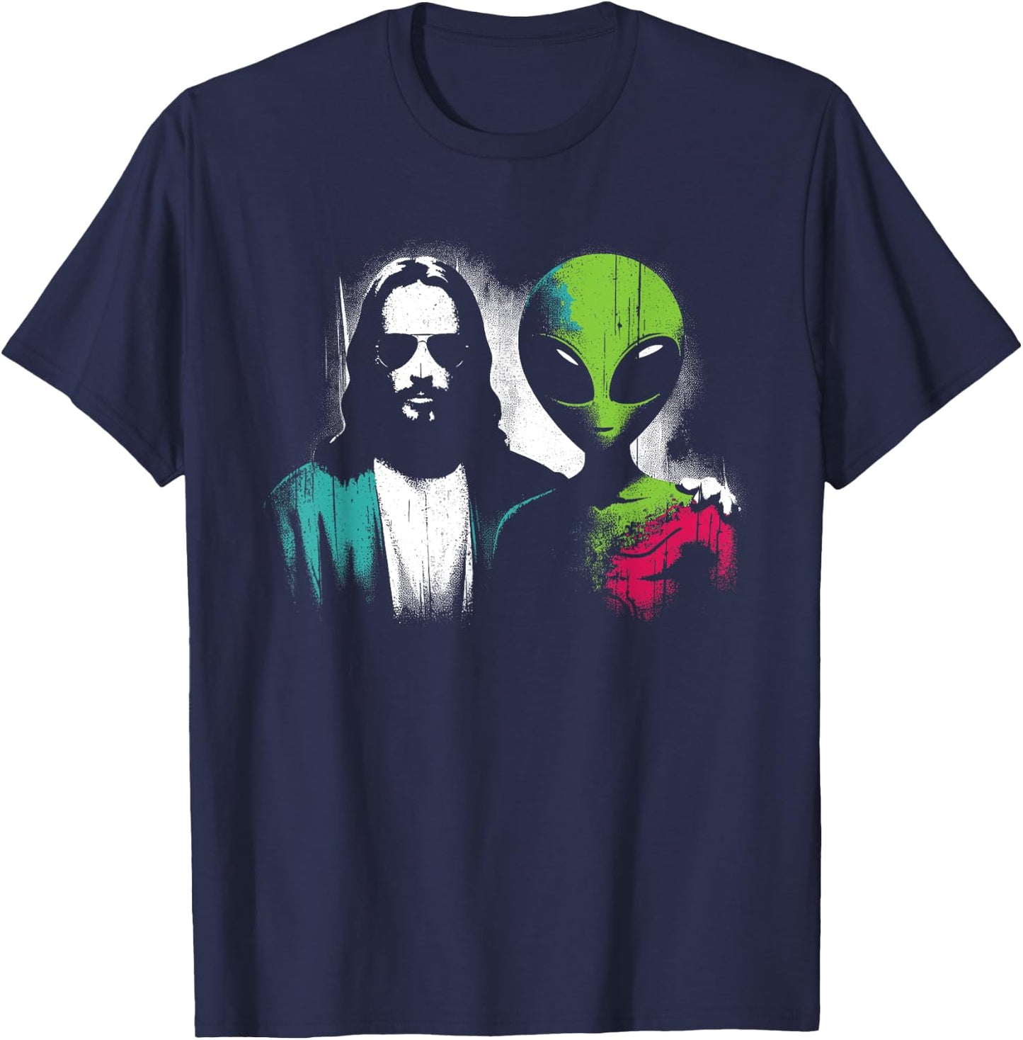 Jesus Alien Friends - Funny Christian Religious Alien UFO T-Shirt - T-Shirt | Navy