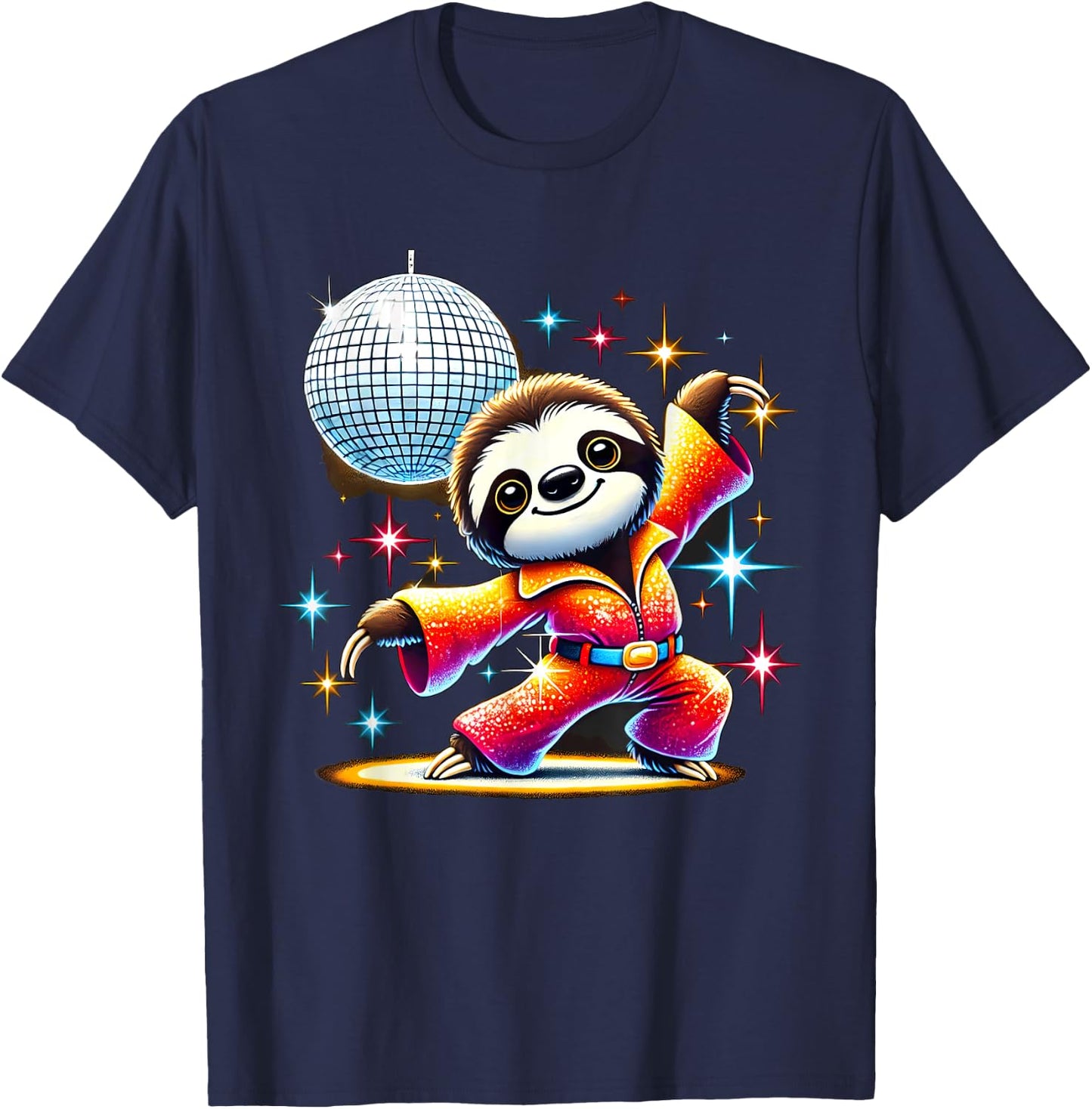 Aesthetic Sloth Disco T-Shirt - T-Shirt | Navy