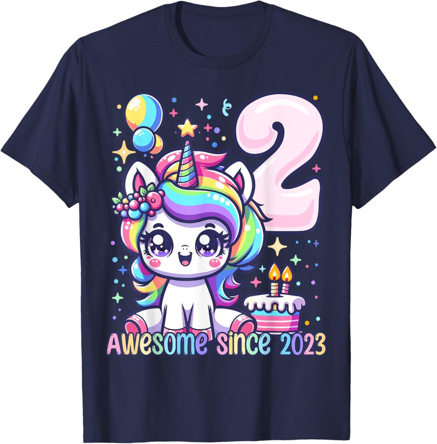 Unicorn 2nd Birthday 2 Year Old Unicorn Party Girls Outfit T-Shirt - T-Shirt | Navy