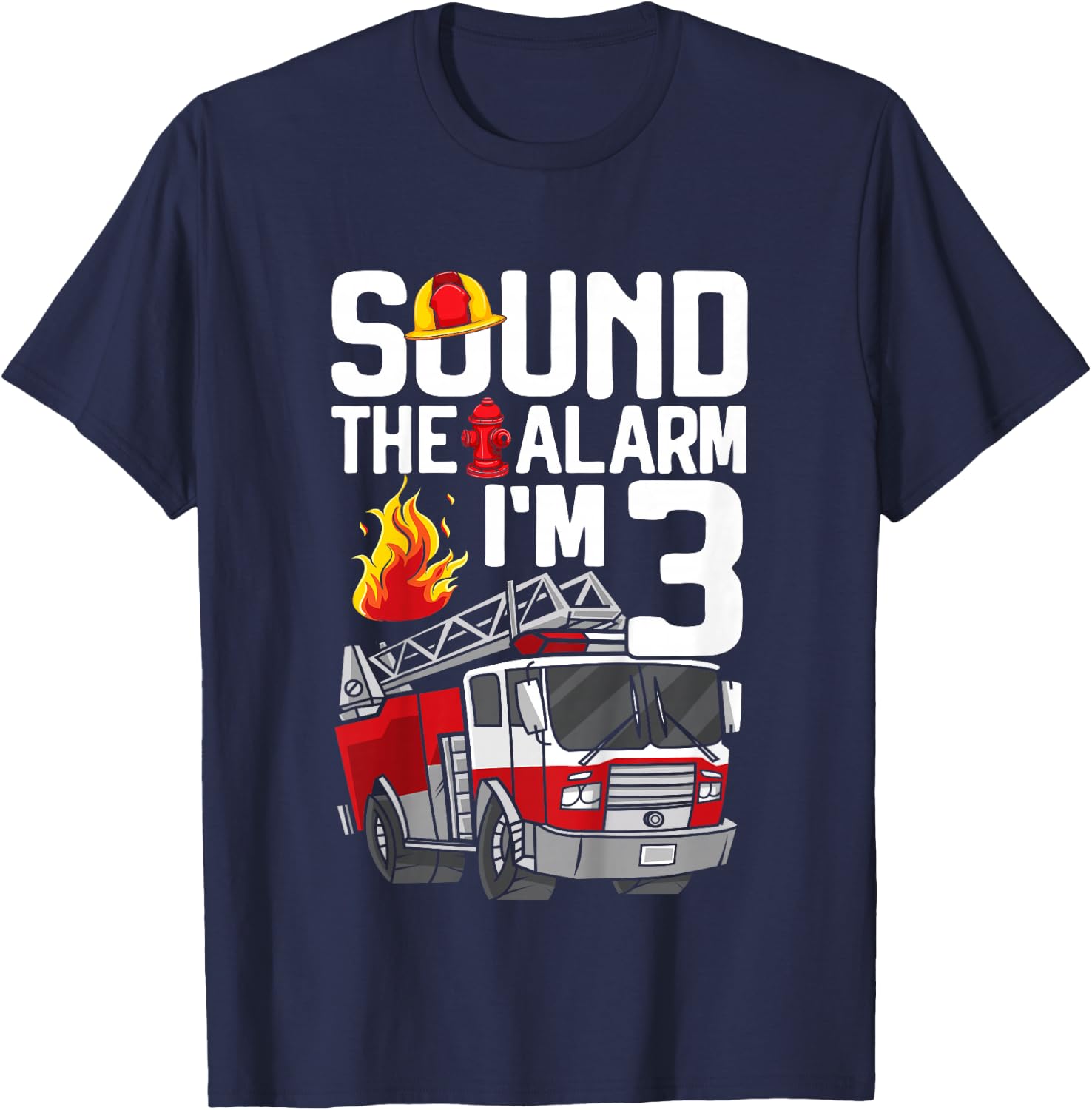 Kids 3 Years Old Firefighter 3rd Birthday Boy Fire Truck Toddler T-Shirt - T-Shirt | Navy