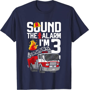 Kids 3 Years Old Firefighter 3rd Birthday Boy Fire Truck Toddler T-Shirt - T-Shirt | Navy
