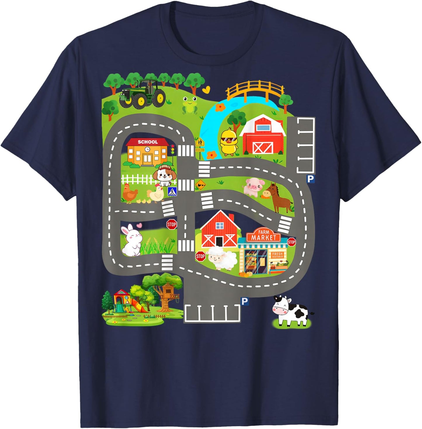 Kids Play Cars on Dad's Back Farm Animals Father's Day Race T-Shirt - T-Shirt | Navy