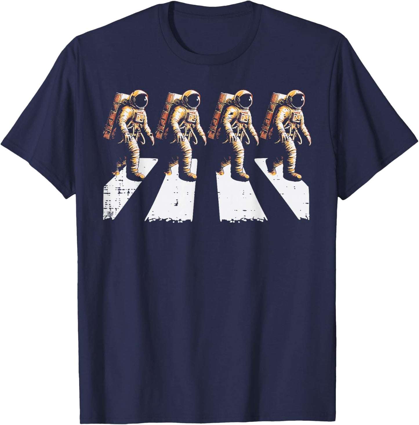 Astronaut Crossing Road Funny Space Crosswalk Men Women Kids T-Shirt - T-Shirt | Navy