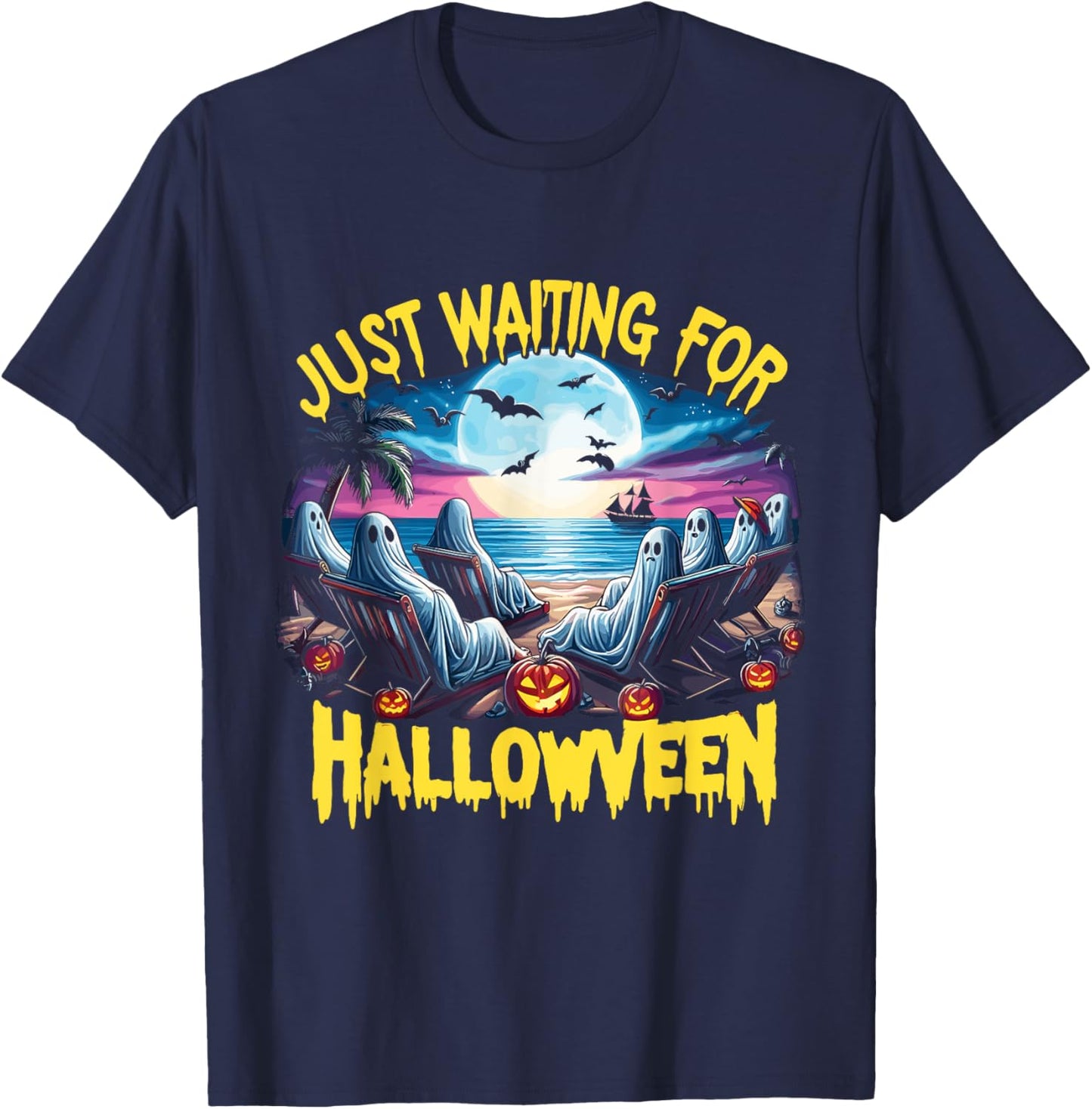 Summerween Beach Spooky Vibe Just Waiting For Halloween T-Shirt - T-Shirt | Navy