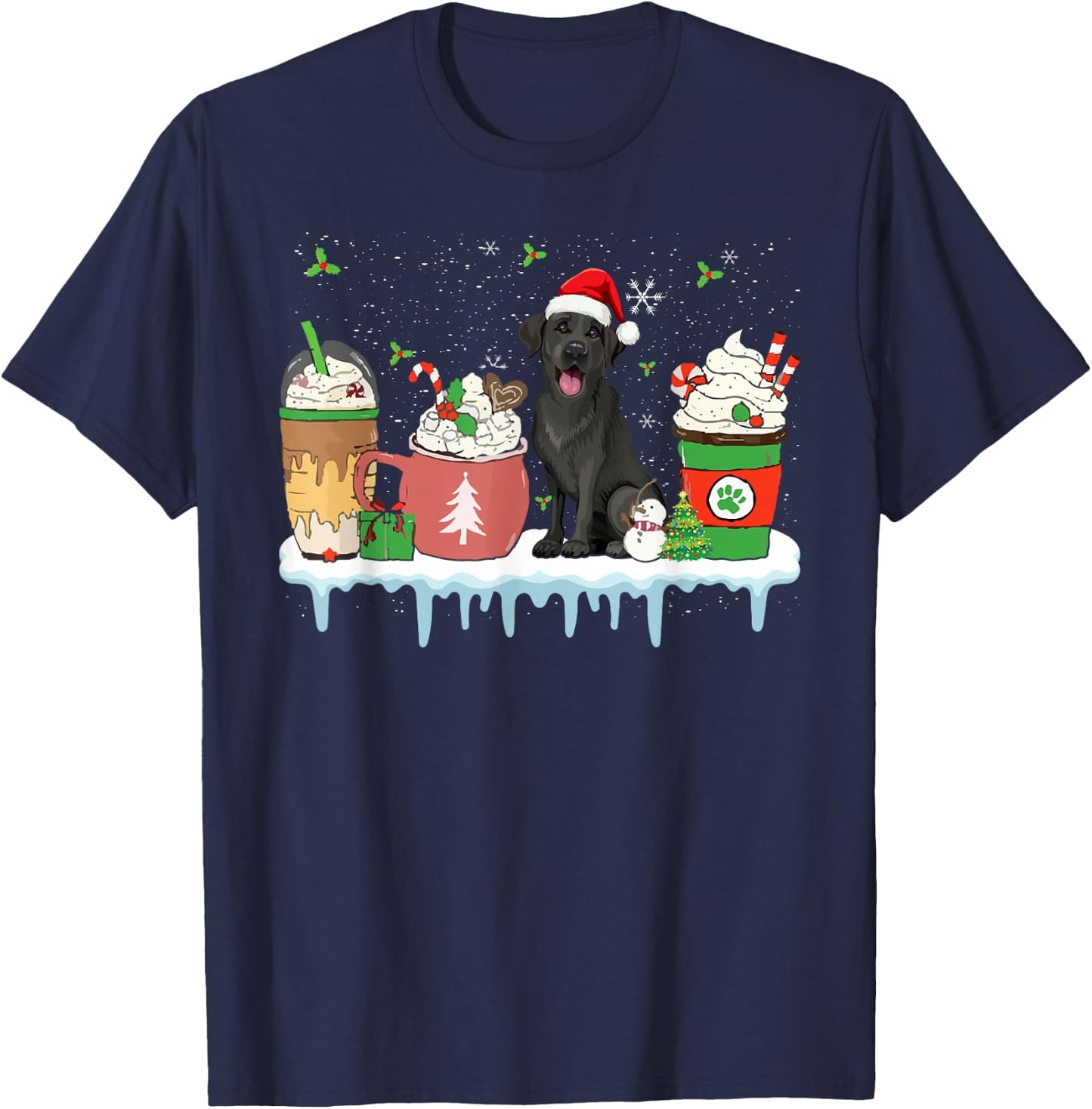 Black Lab Coffee Latte Winter Christmas Dog Mom Holiday T-Shirt - T-Shirt | Navy