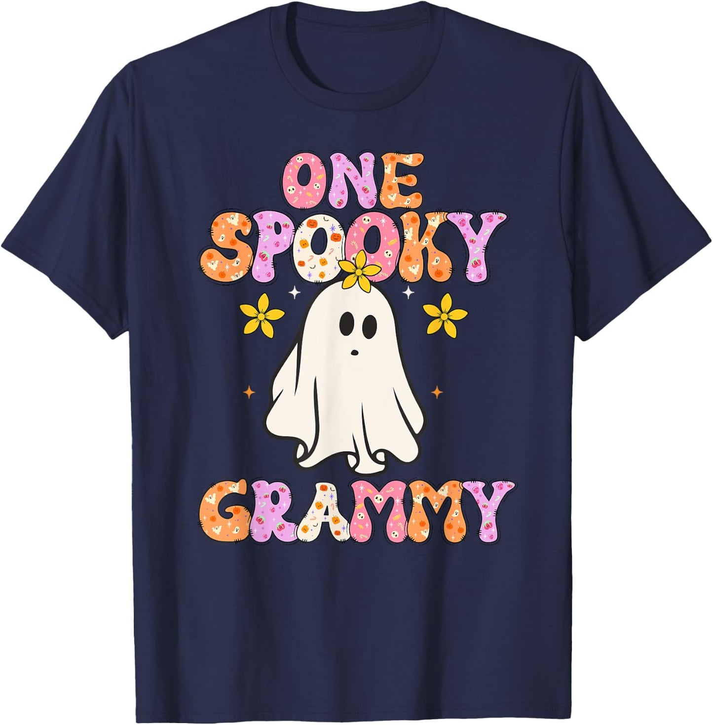 One Spooky Grammy Halloween Grandma Groovy T-Shirt - T-Shirt | Navy