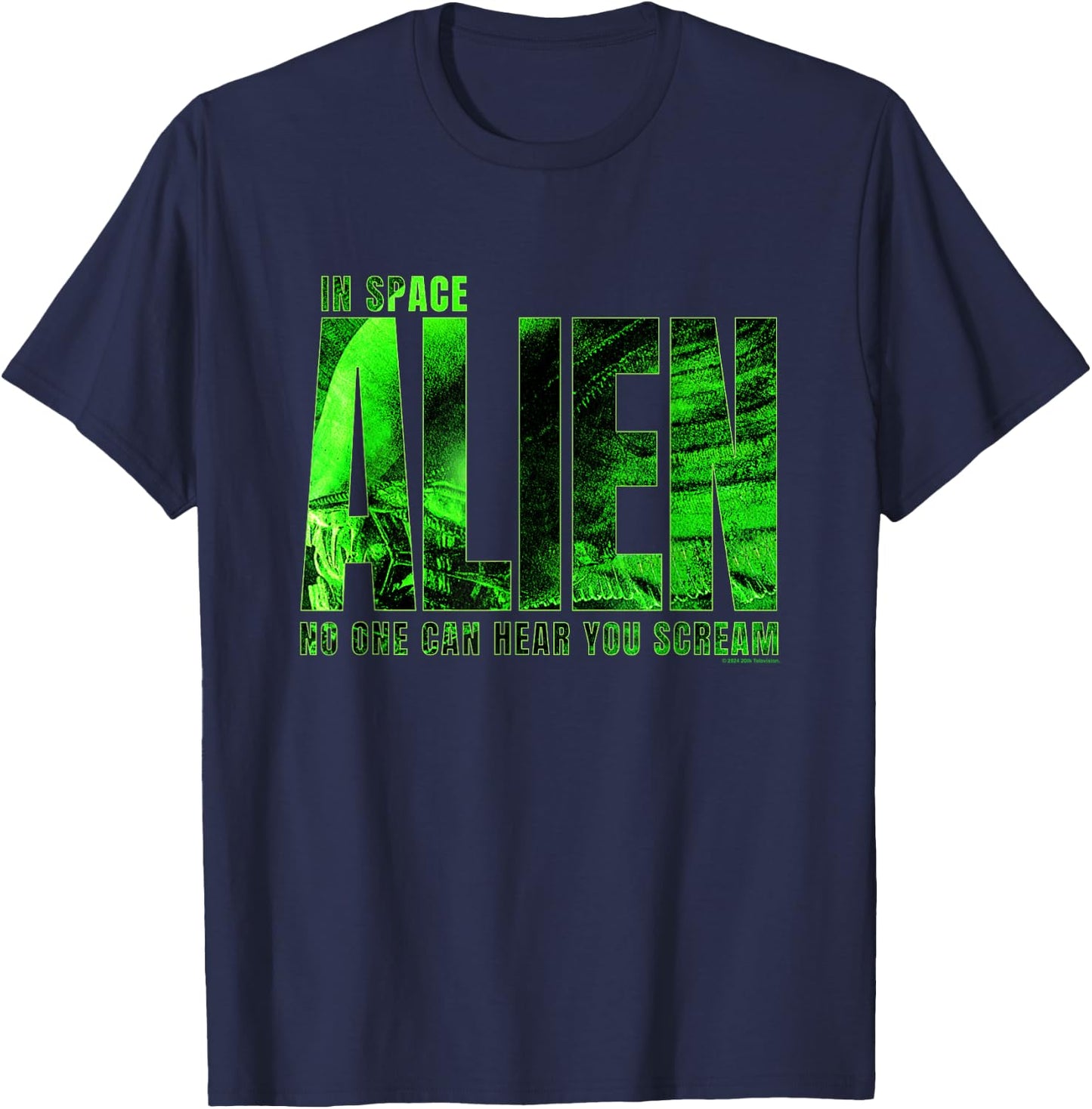 Aliens In Space No One Can Hear You Scream Chest Text Logo T-Shirt - T-Shirt | Navy