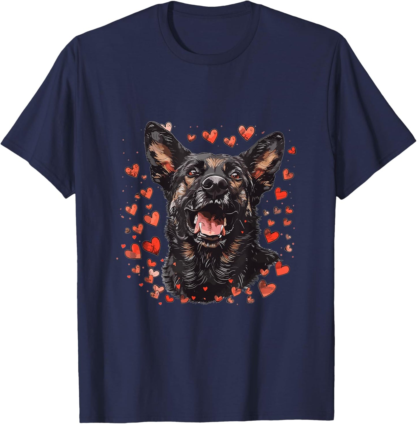 Dutch Shepherd Hearts Dog Breed Graphic Women Kids T-Shirt - T-Shirt | Navy