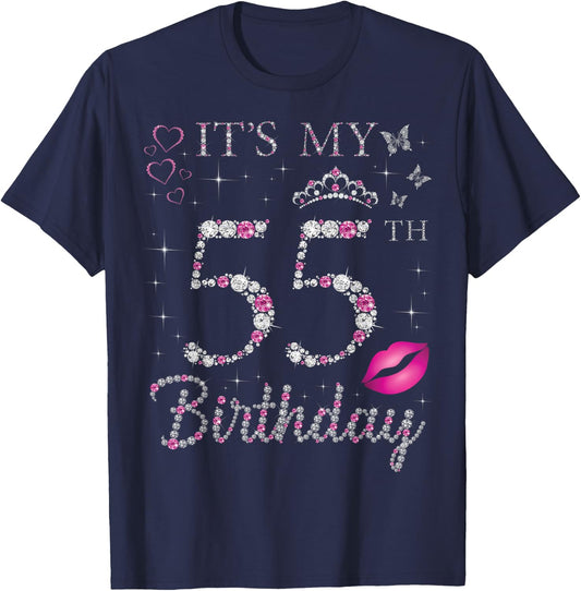 It's My 55th Birthday 55 Years Old Woman Queen Bday Party T-Shirt - T-Shirt | Navy