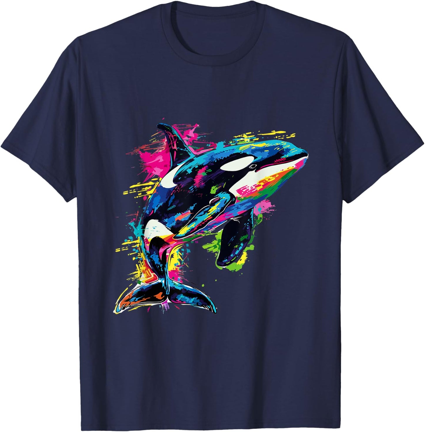 Orca Whale Pop Art Colorful Graphic T-Shirt - T-Shirt | Navy