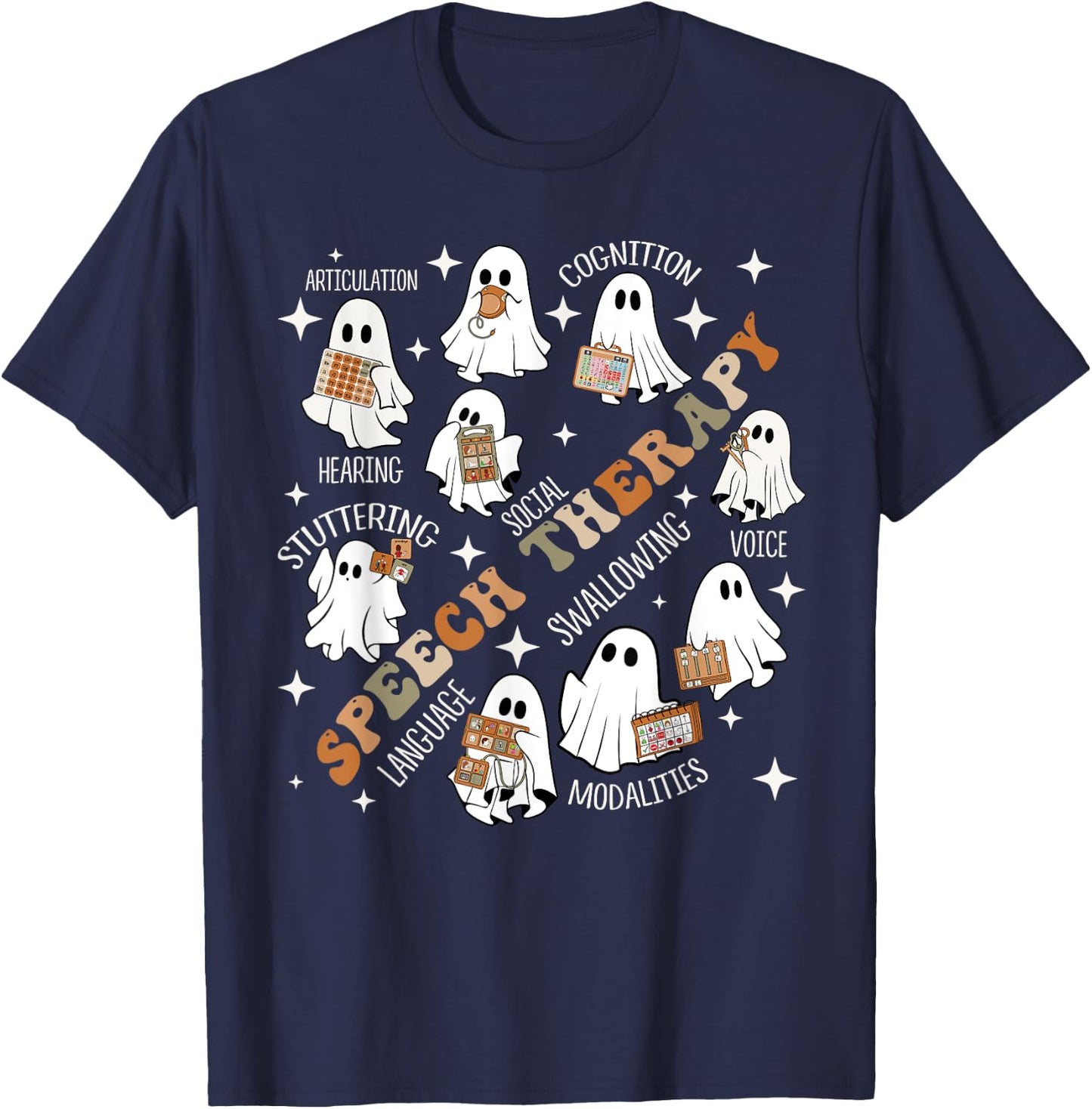 Speech Therapy Halloween Shirt SLP Halloween Spooky T-Shirt - T-Shirt | Navy