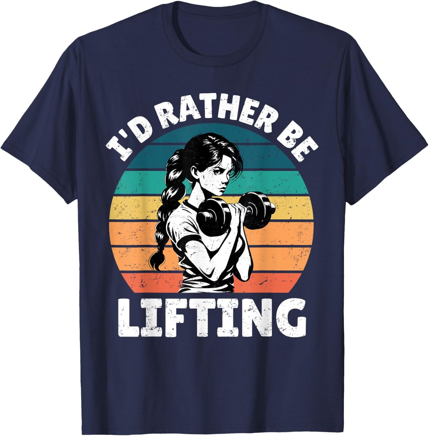 I'd Rather Be Lifting Funny Gym Vintage Sunset Fitness T-Shirt - T-Shirt | Navy