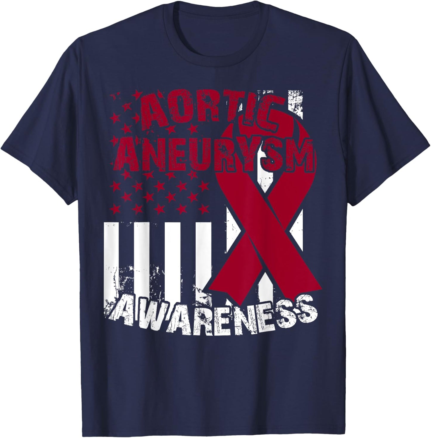Burgundy Awareness Ribbon - Aortic Aneurysm T Shirt T-Shirt - T-Shirt | Navy