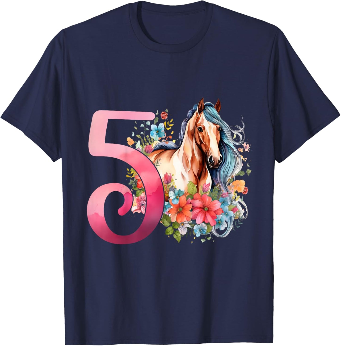 5th Birthday Horse Girl 5 Years Five Finally 5 Birthday T-Shirt - T-Shirt | Navy