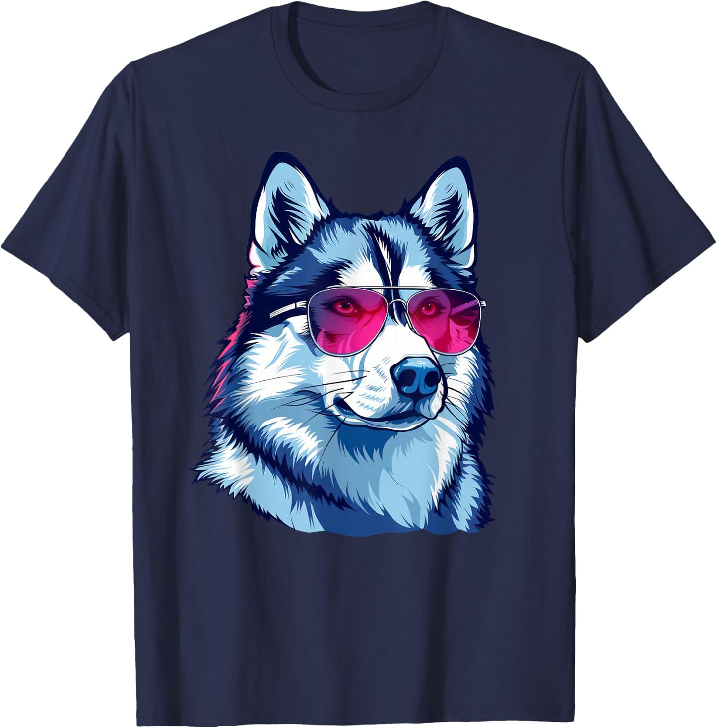 Siberian Husky Dog Sunglasses T-Shirt - T-Shirt | Navy