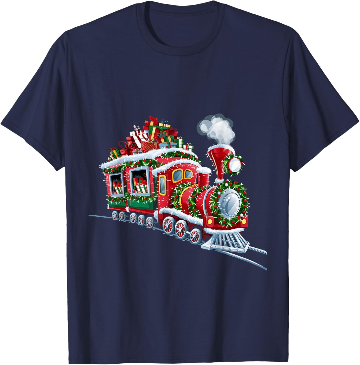 Christmas Train with Presents and Festive Decorations T-Shirt - T-Shirt | Navy
