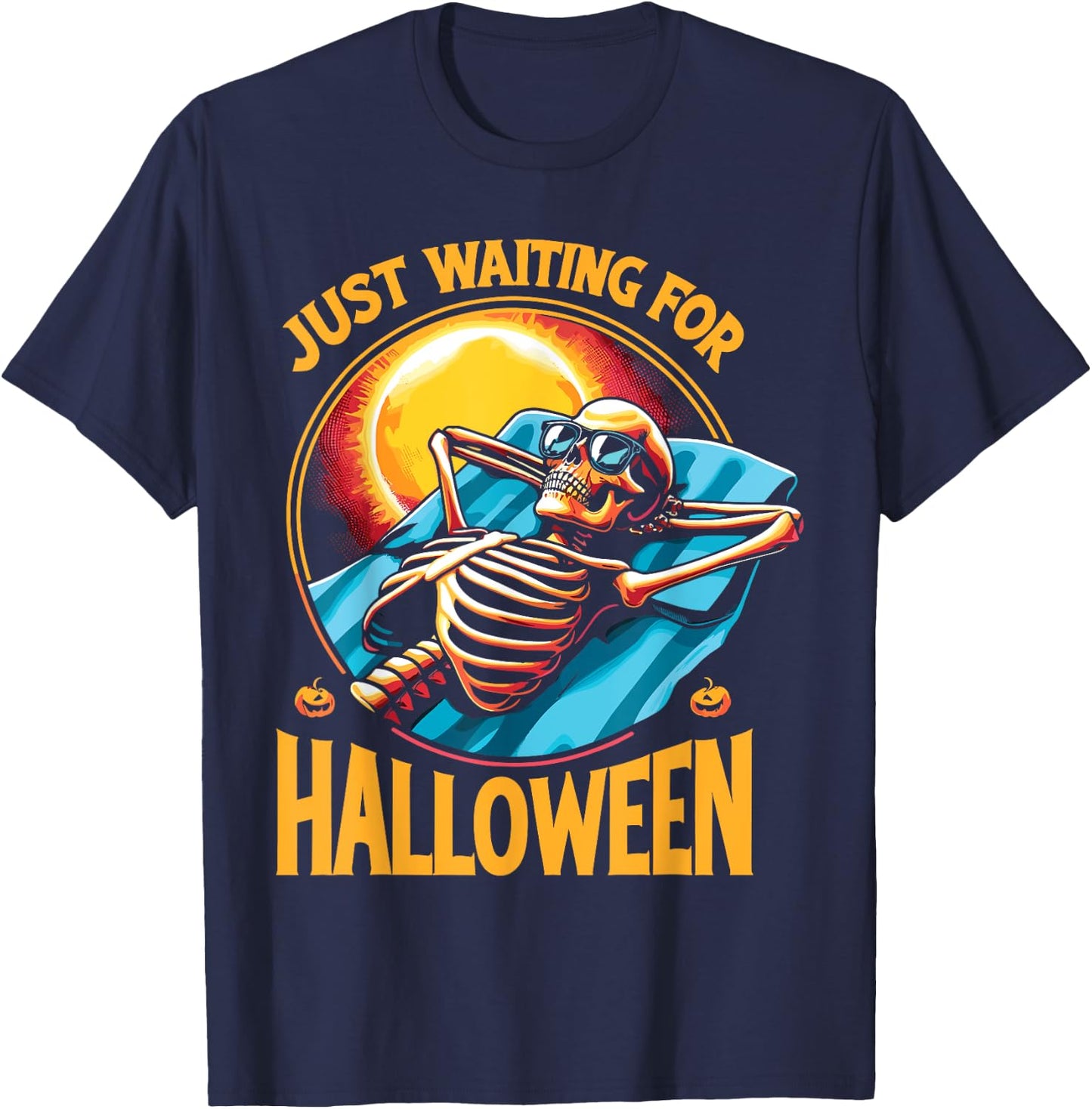 Just Waiting For Halloween Summerween Skeleton Beach T-Shirt - T-Shirt | Navy