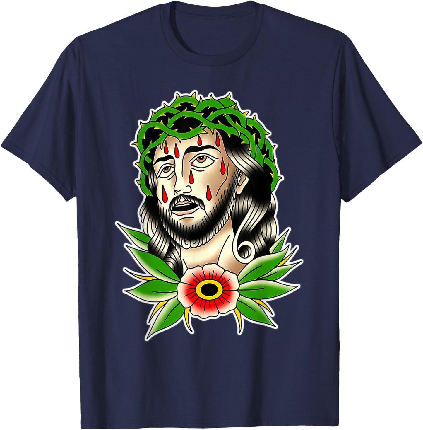 Jesus Christ Traditional Tattoo Flash T-Shirt - T-Shirt | Navy