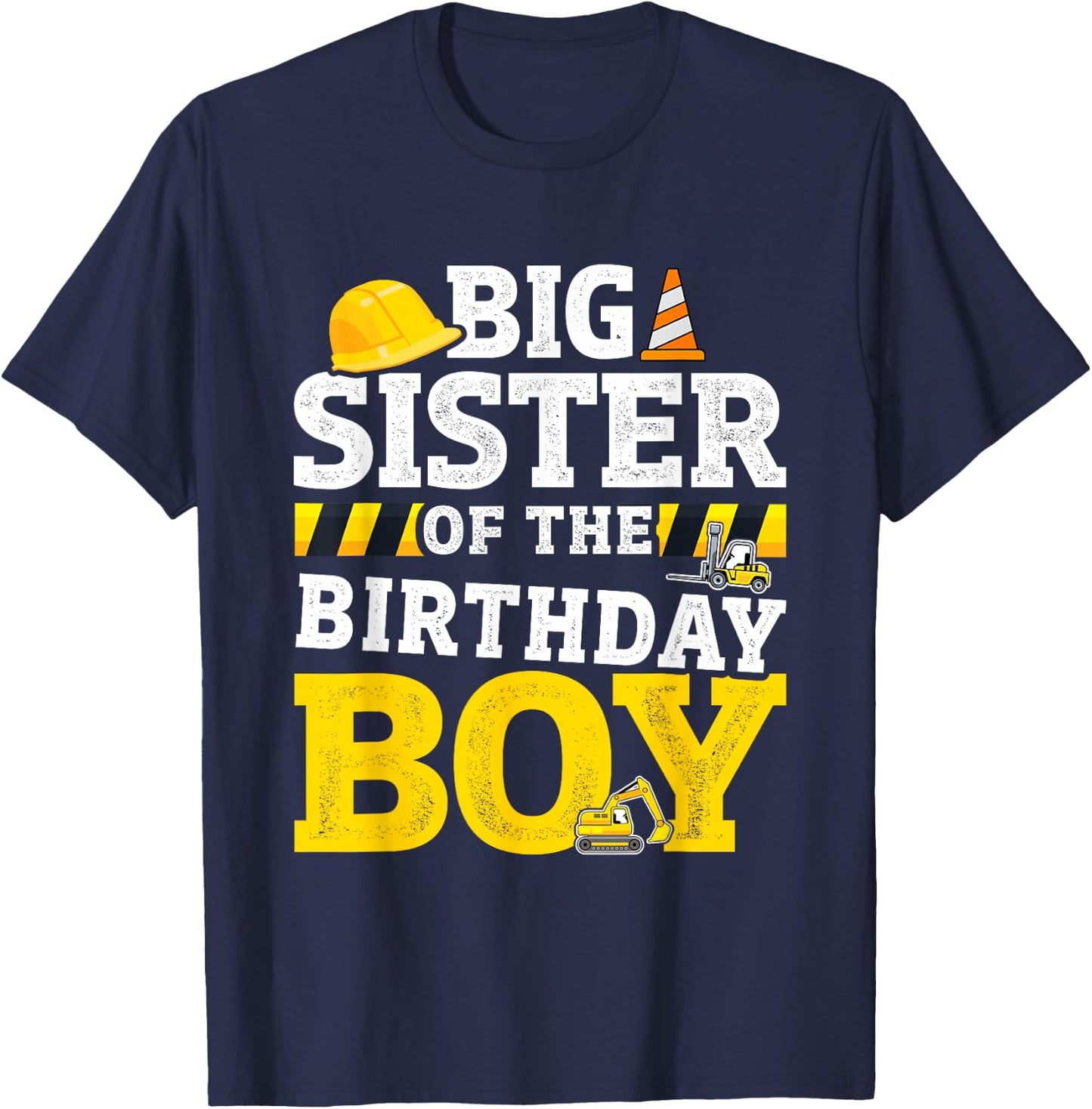 Big sister birthday boy matching family construction party T-Shirt - T-Shirt | Navy